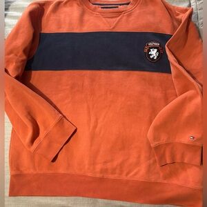 Vintage Tommy Hilfiger Men's Orange and Black Crewneck Sweater